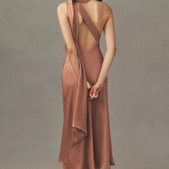 BHLDN Nicoletta One-Shoulder Scarf Satin Midi Dress (TAGS ON, Never worn) - Picture 5 of 7
